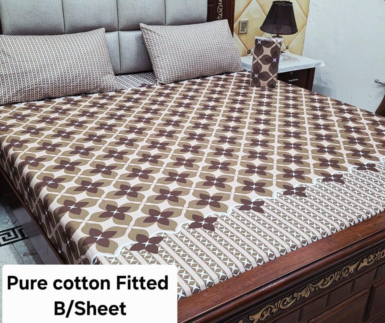 3 Pcs Pure Cotton Fitted Bedsheets 045