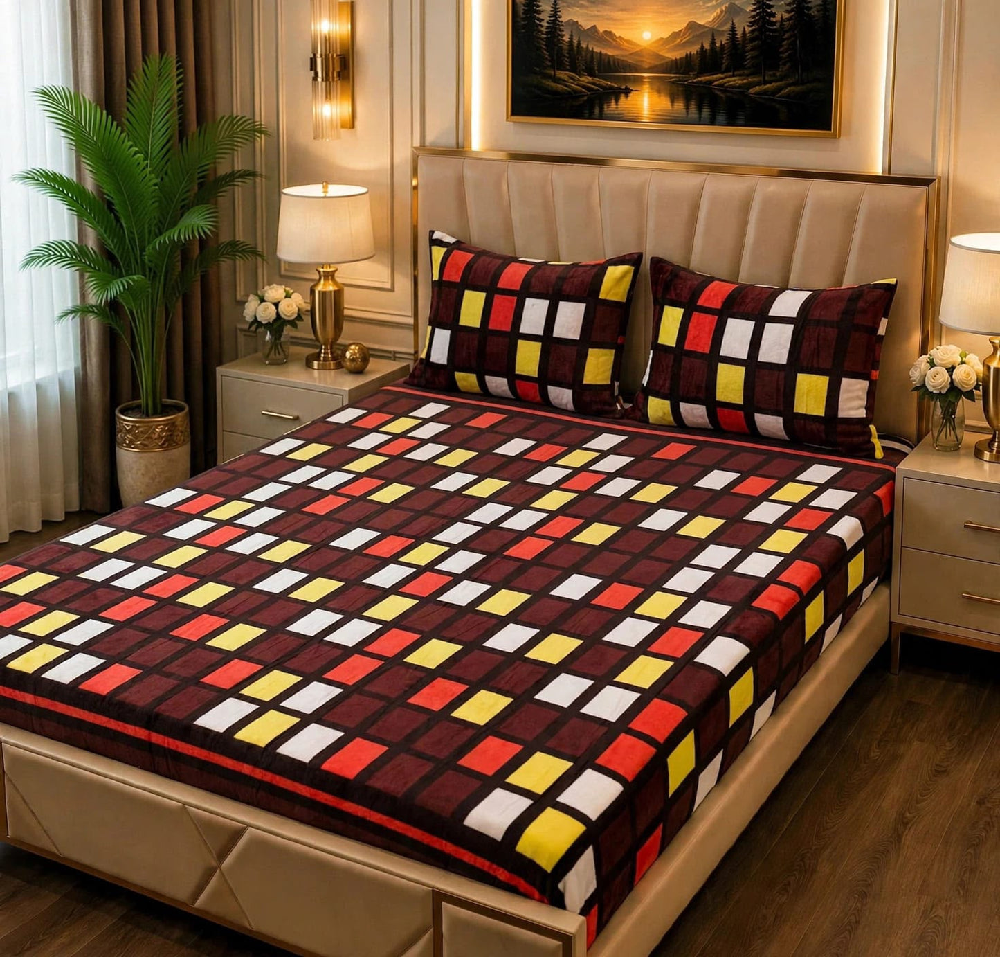 🛏️ 3 Pcs Fleece Bedsheet Set – Ultra Soft &amp; Warm 017
