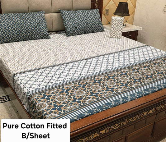 Elegant Pure Cotton Fitted Sheets 3 Pcs Set 079