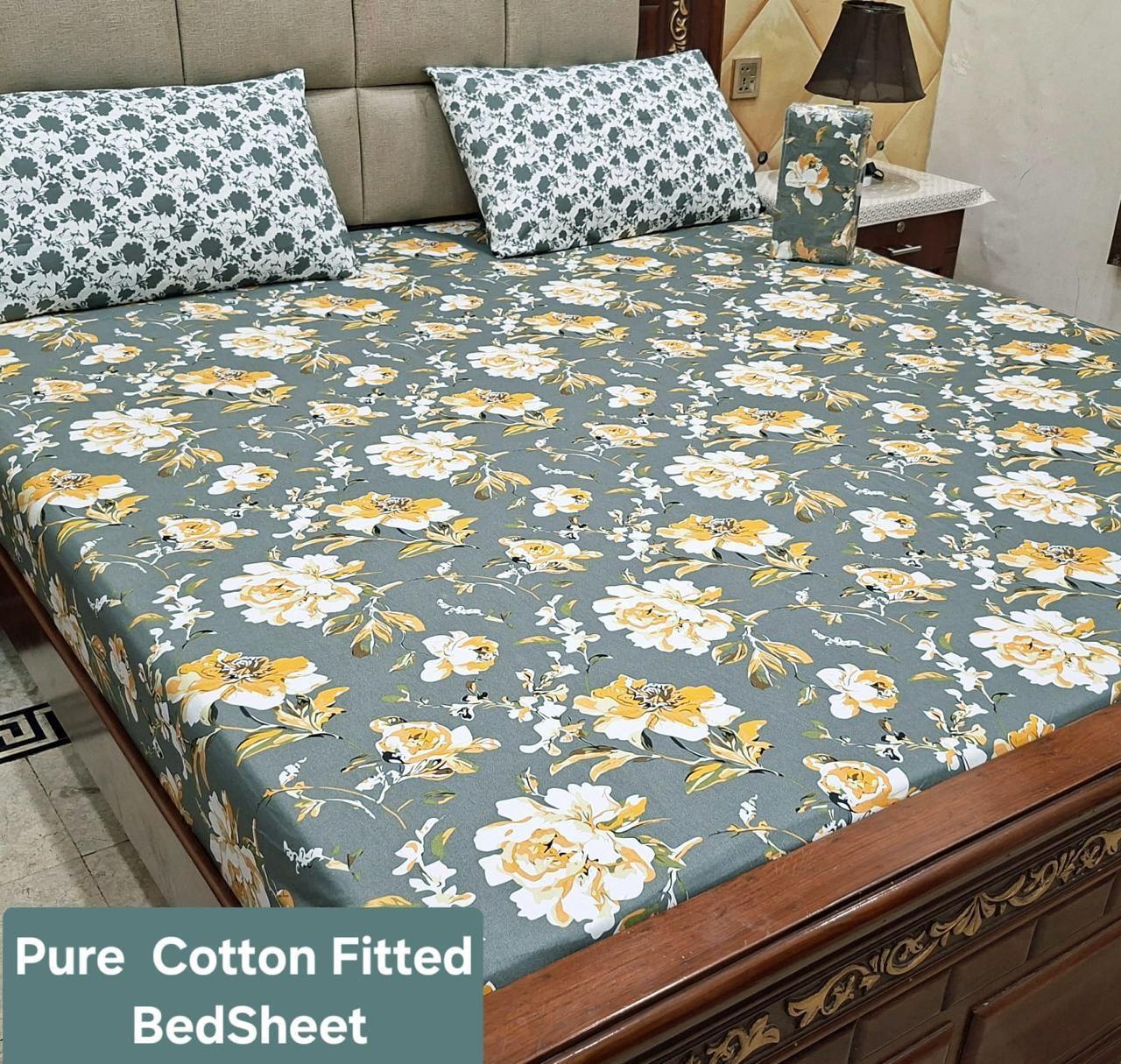 Elegant Pure Cotton Fitted Sheets 3 Pcs Set 080