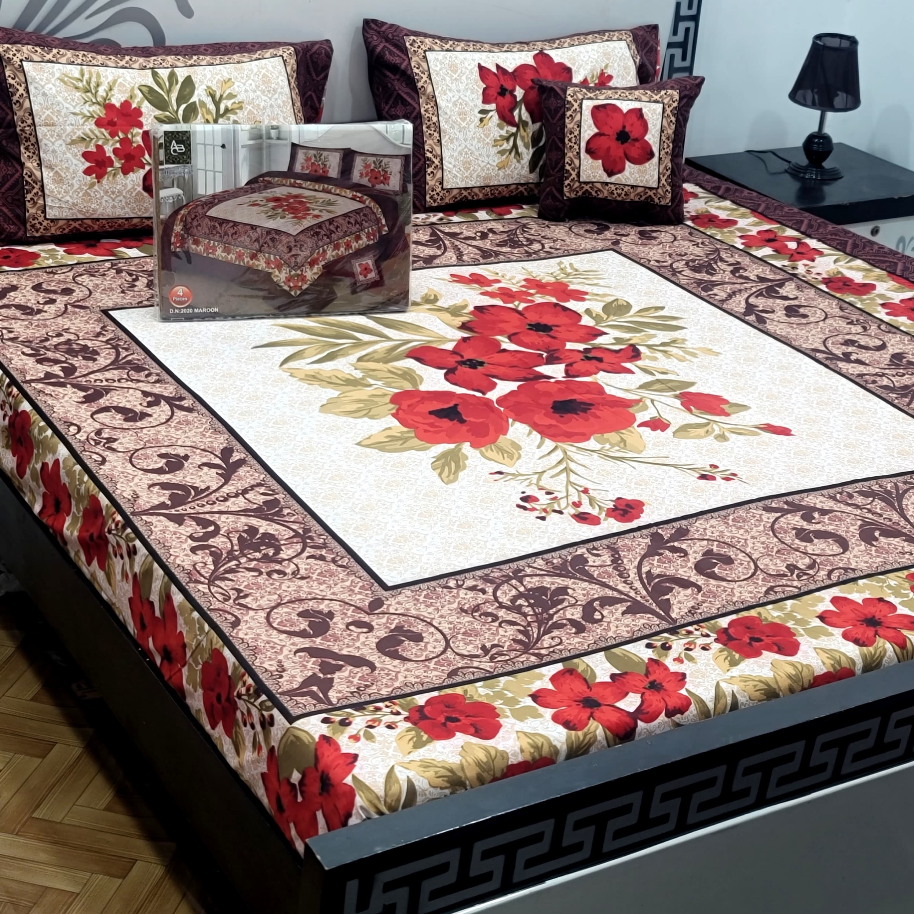 Designer Bed Sheet Set - 4pcs Panel Design 020