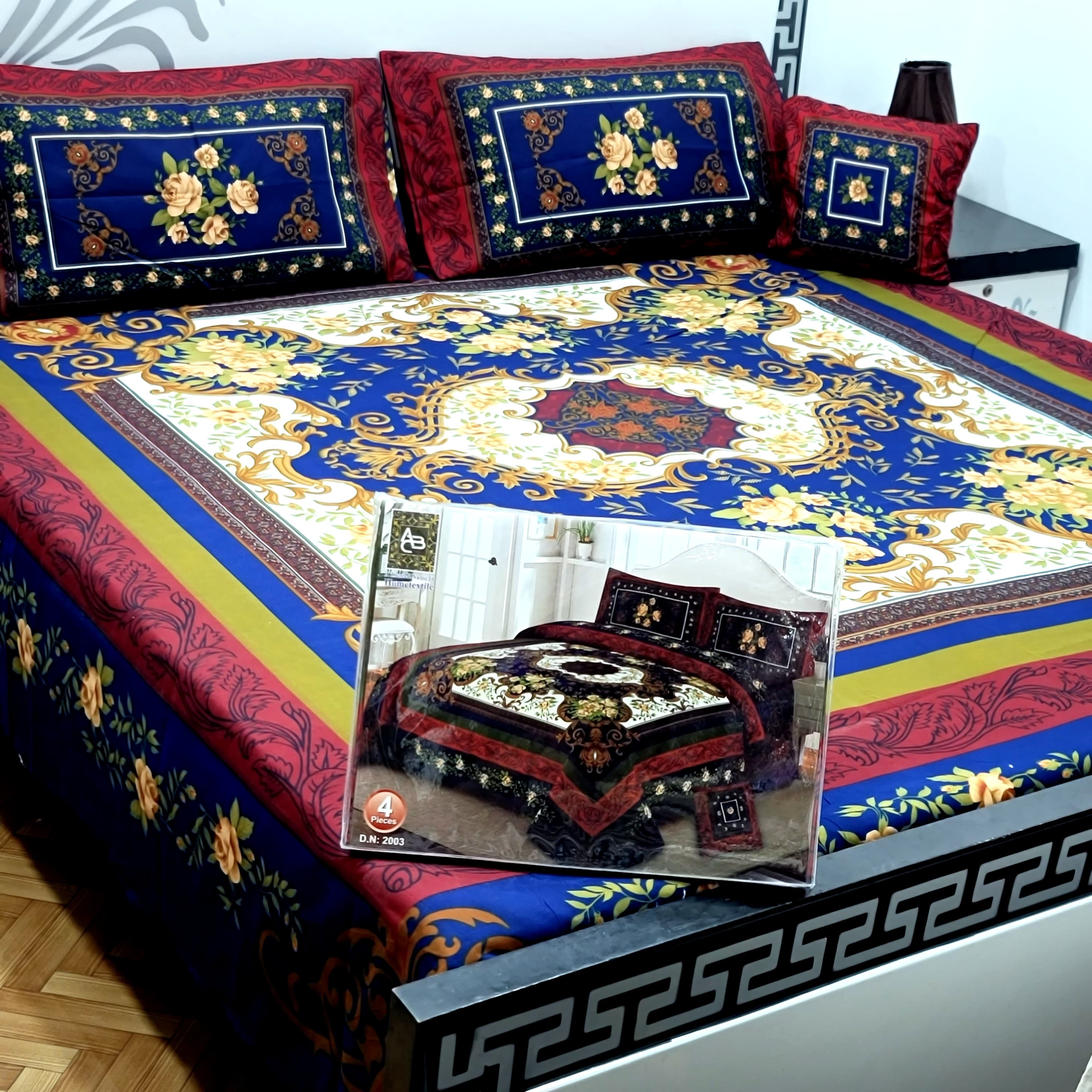 Designer Bed Sheet Set - 4pcs Panel Design 019