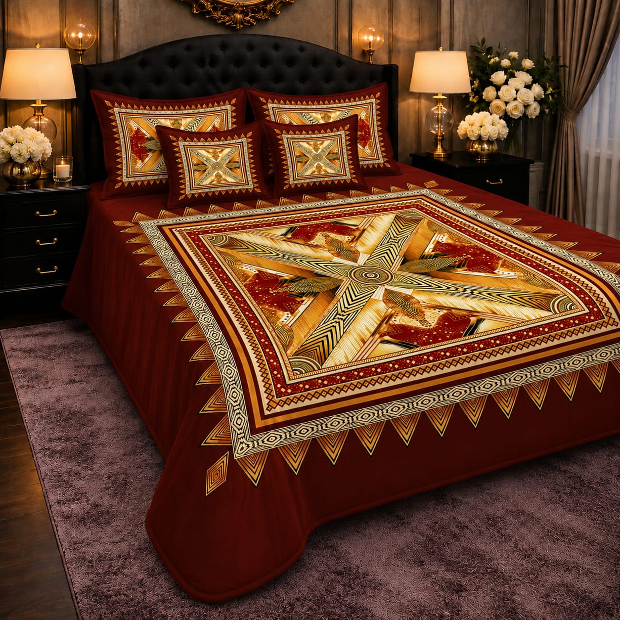 Soft & Durable 8D King Size 5 Piece Bed Sheet Set 010