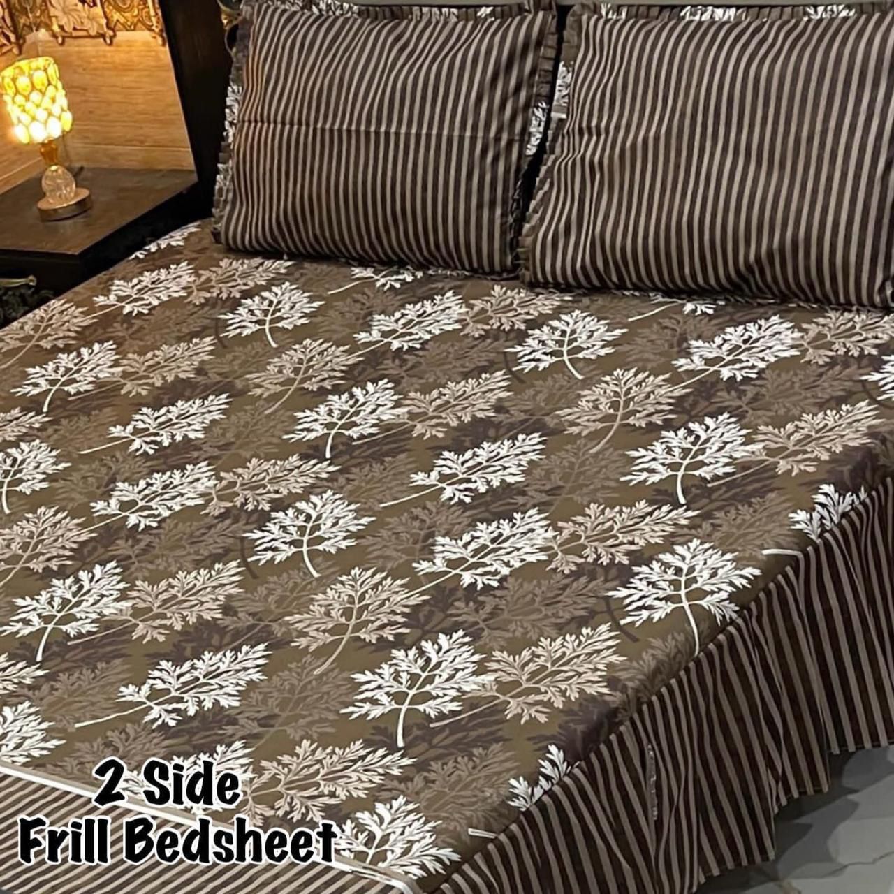 🌸 3 Pcs Cotton Frill Bedsheet Set – Elegant, Soft & Stylish 074