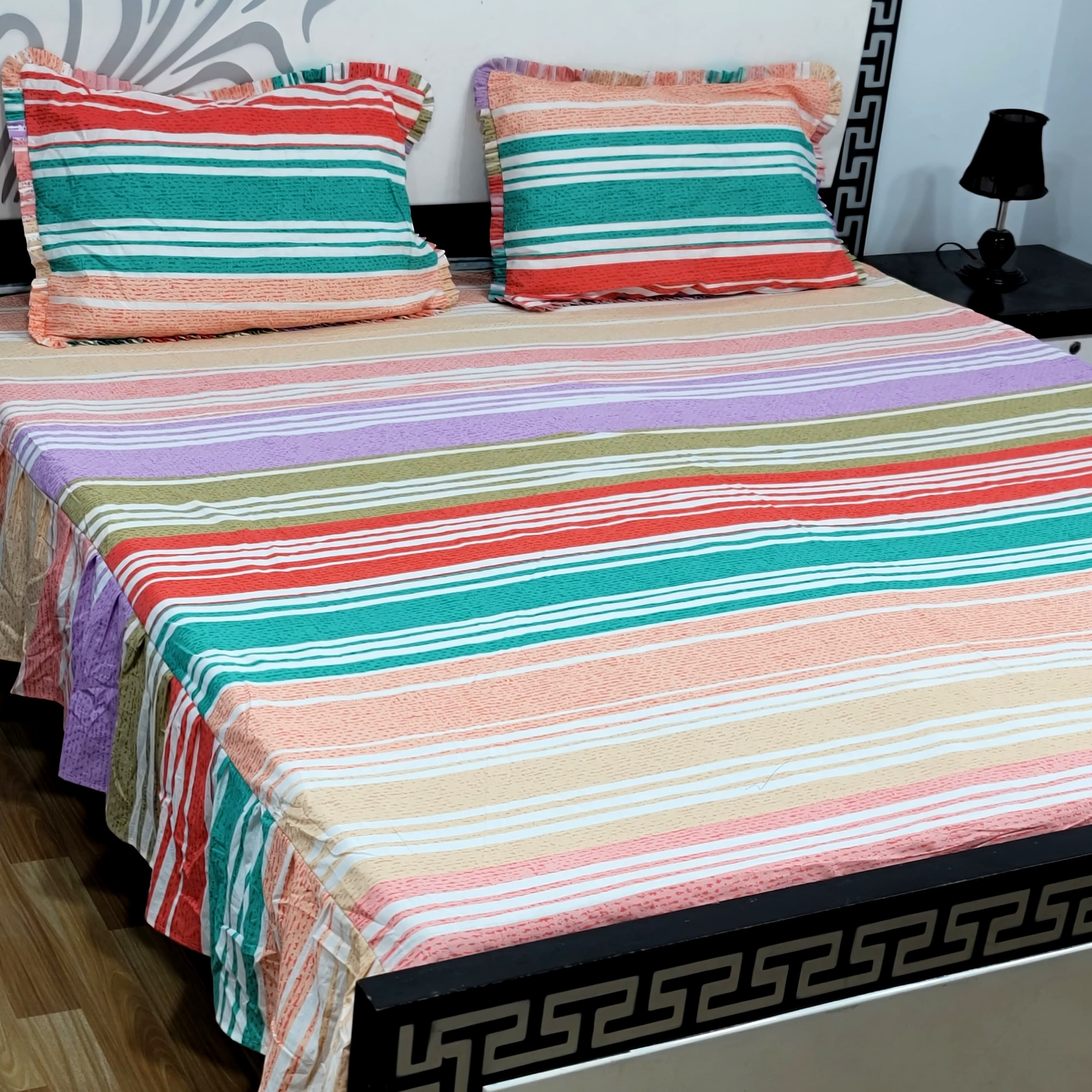 ROYAL Pure Cotton King Size FRILL BED SHEETS 025