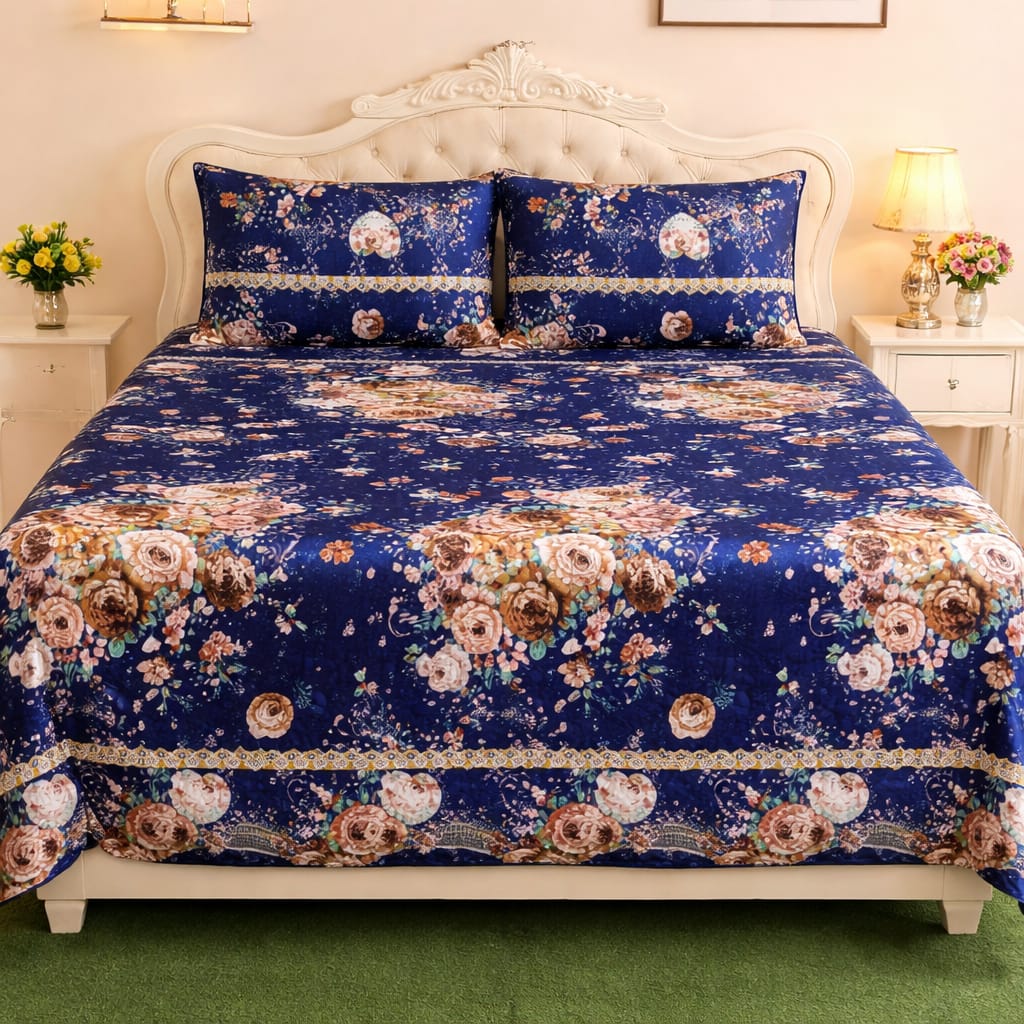 🛏️ 3 Pcs Fleece Bedsheet Set – Ultra Soft &amp; Warm 025