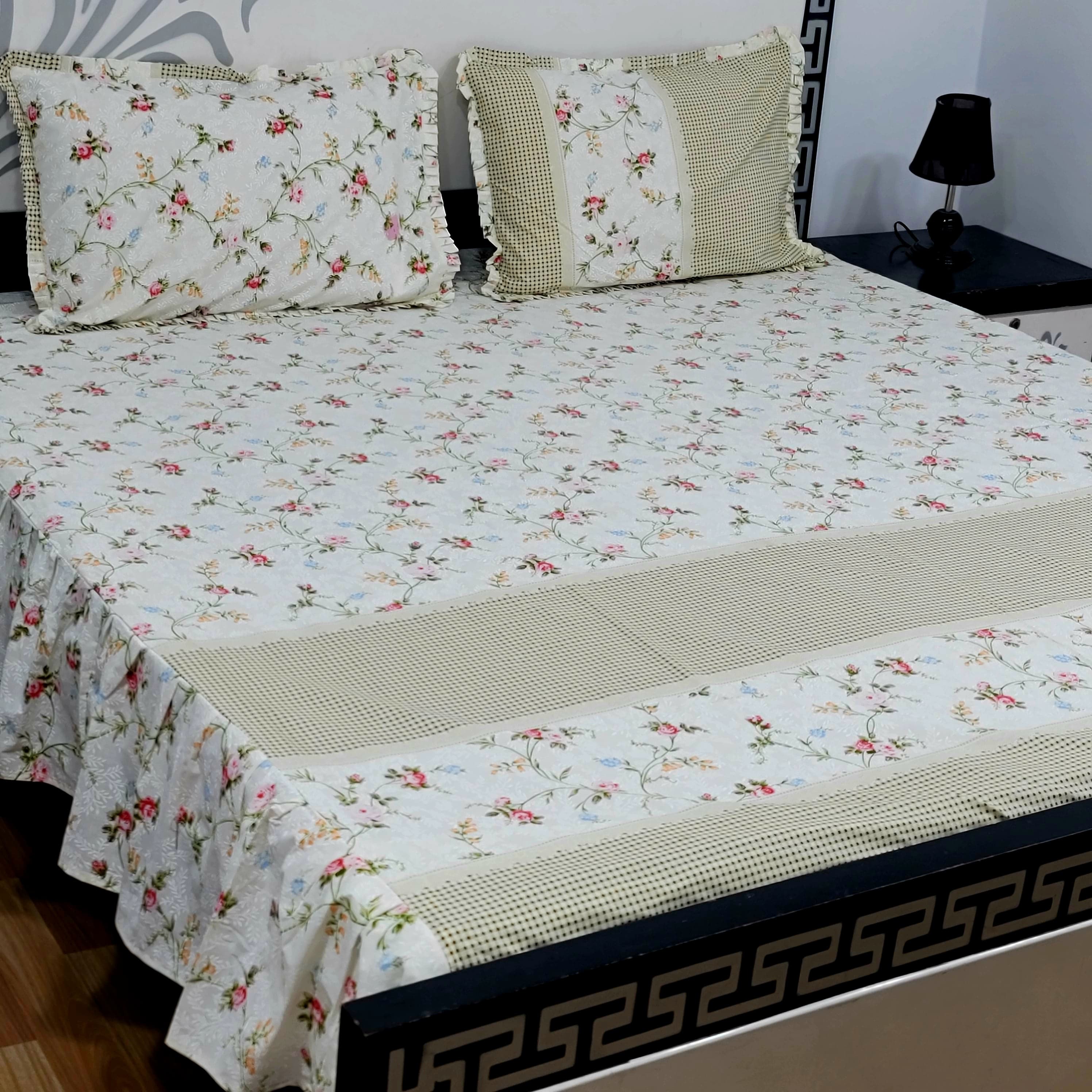 ROYAL Pure Cotton King Size FRILL BED SHEETS 027