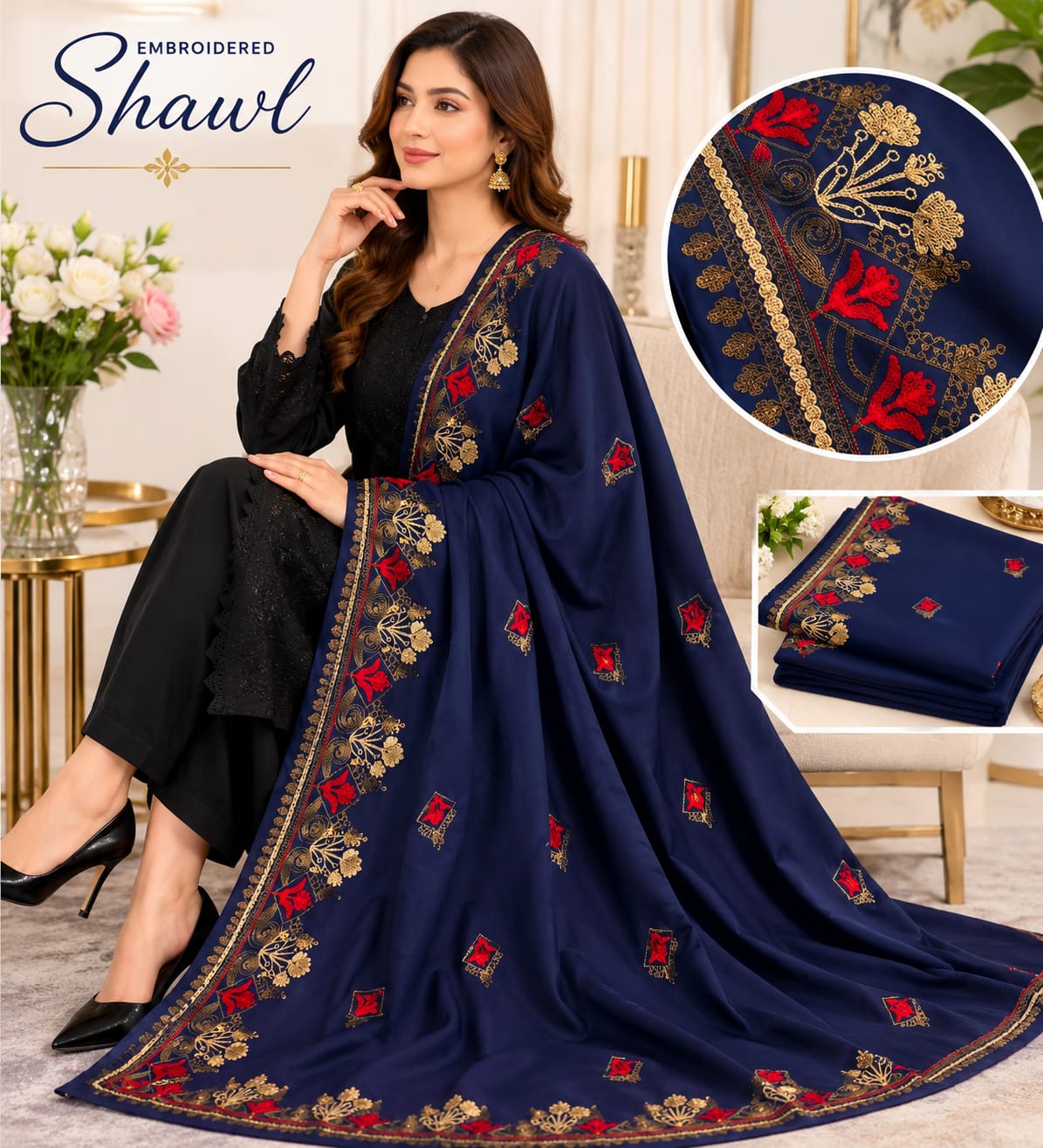 Soft & Lightweight Embroidered Swiss Lawn Shawls
