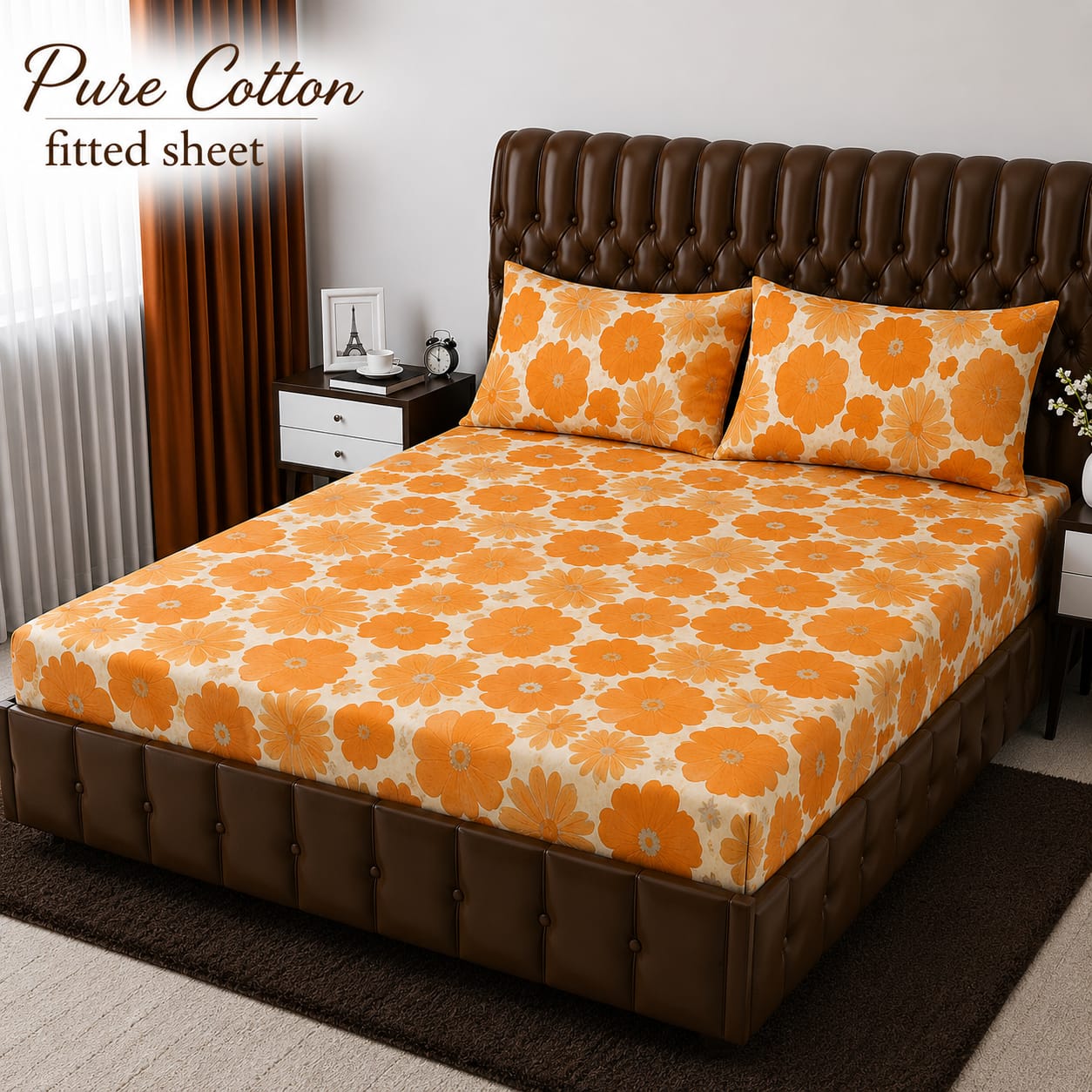 3 Pcs Pure Cotton Fitted Bedsheets 048