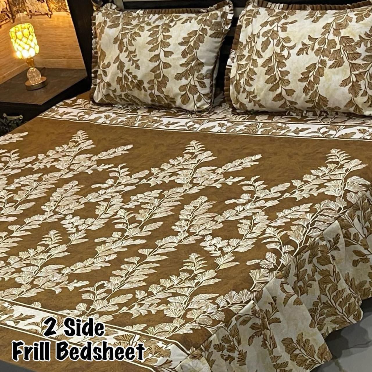 🌸 3 Pcs Cotton Frill Bedsheet Set – Elegant, Soft & Stylish 076