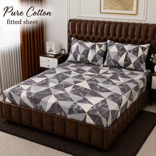 3 Pcs Pure Cotton Fitted Bedsheets 047