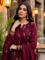 Premium Dhanak Embroidered 3 Pcs Ladies Suit – Ready to Wear Dupatta