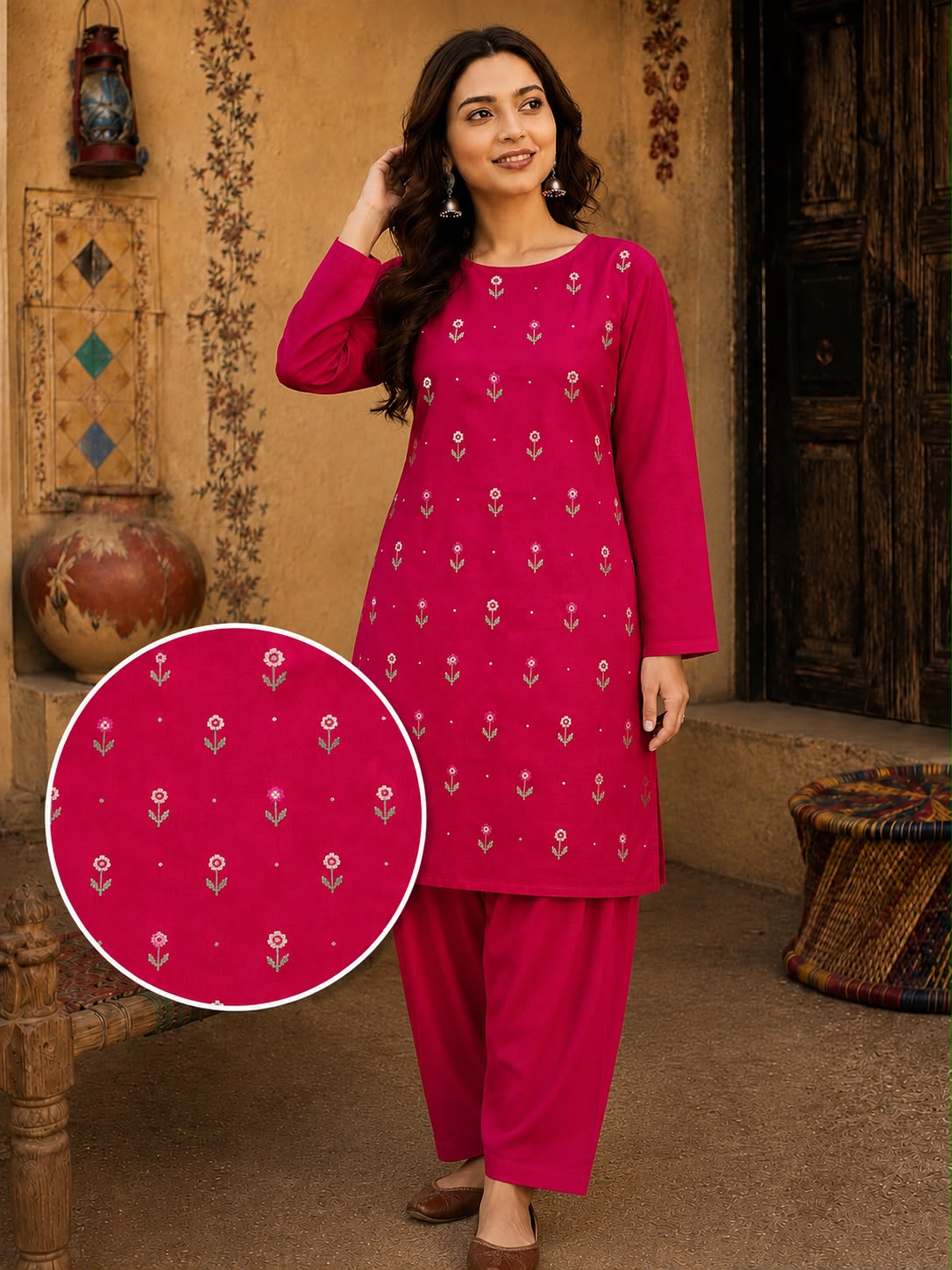 Soft & Warm Khaddar 2 Pcs Ladies Suit – Embroidered Shirt & Plain Trouser S03
