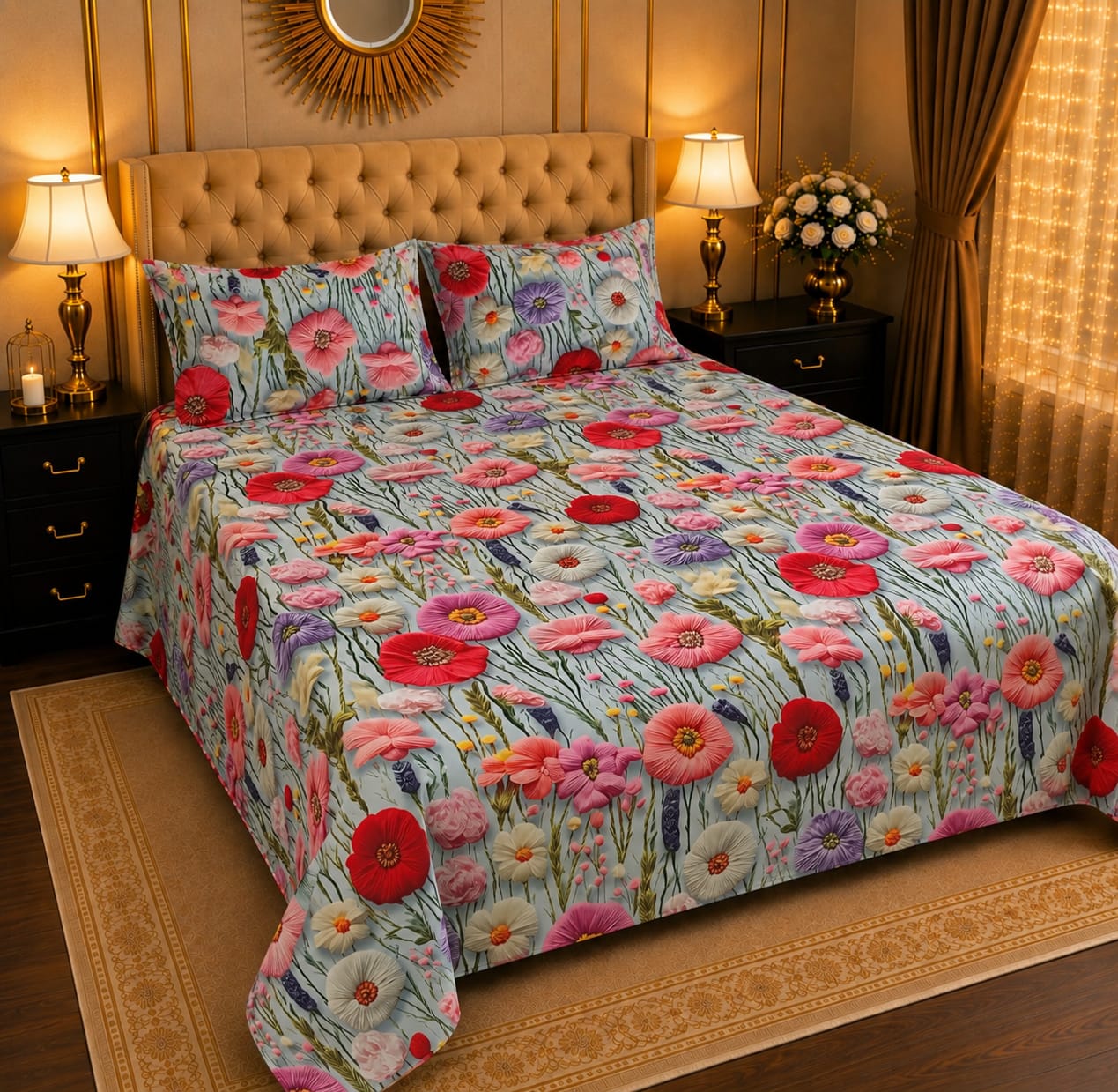 Premium 3 Pcs 7D Printed Bedsheet Set | Soft, Stylish & Durable Bedding