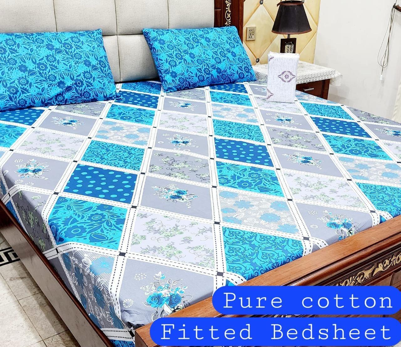 3 Pcs Pure Cotton Fitted Bedsheets 019