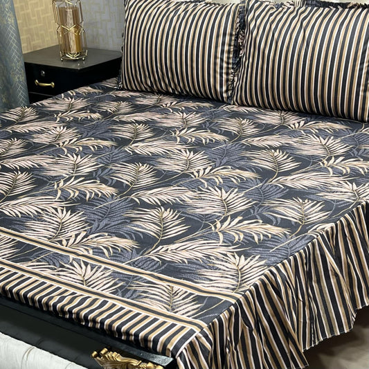 🌸 3 Pcs Cotton Frill Bedsheet Set – Elegant, Soft & Stylish 032