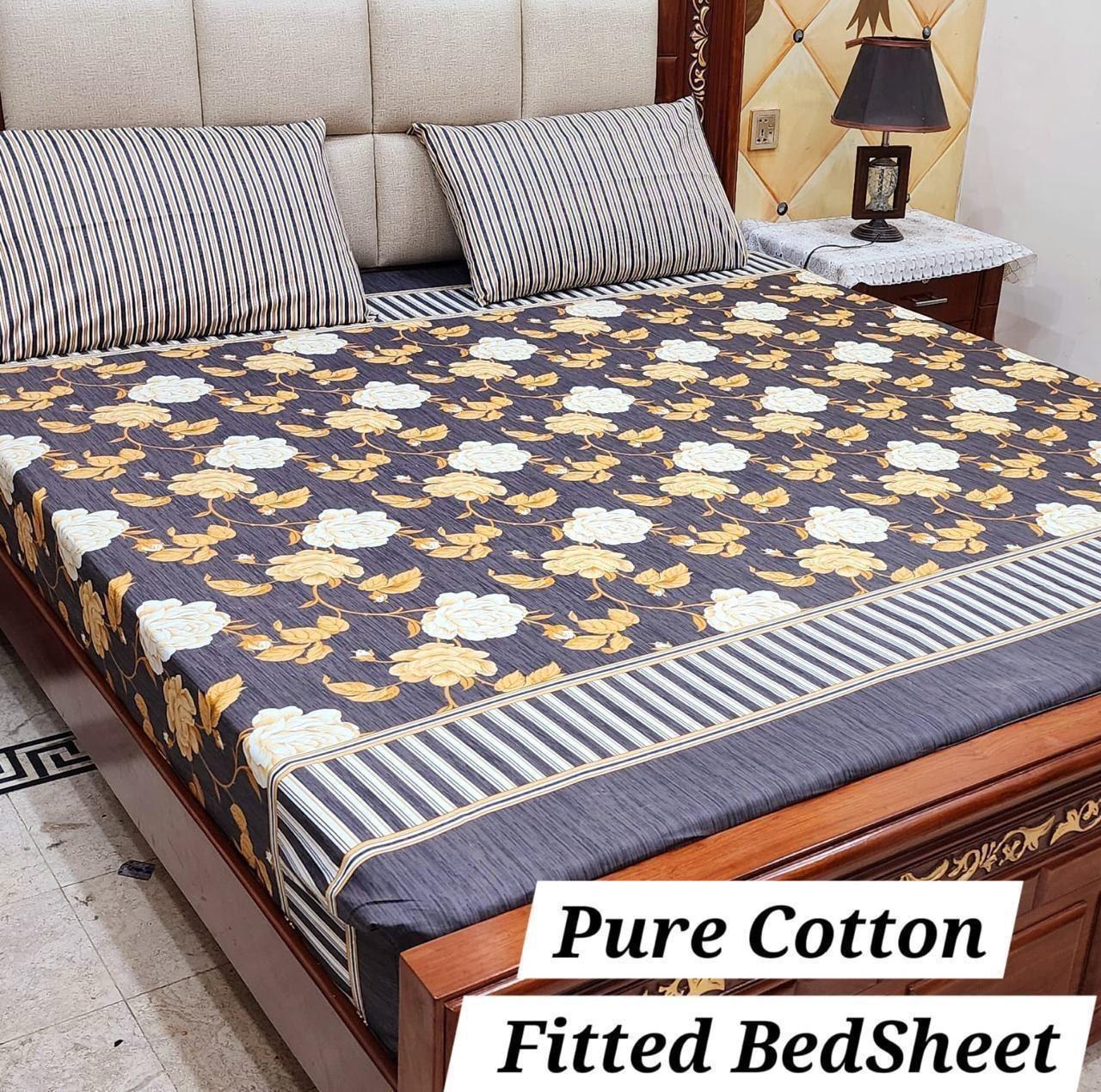 3 Pcs Pure Cotton Fitted Bedsheets 020