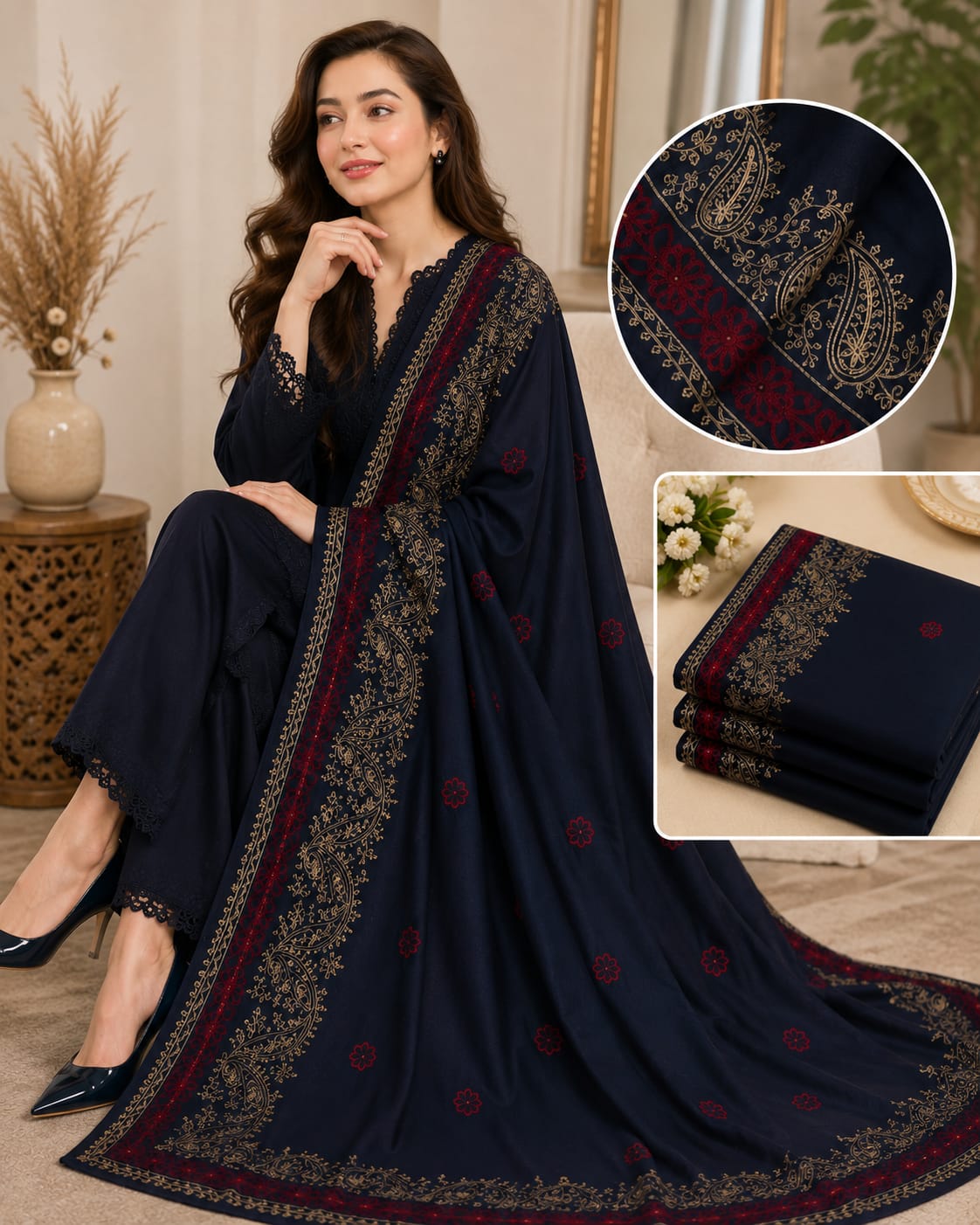 Soft & Lightweight Embroidered Swiss Lawn Shawls