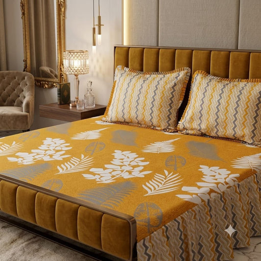 🌸 3 Pcs Cotton Frill Bedsheet Set – Elegant, Soft & Stylish 021