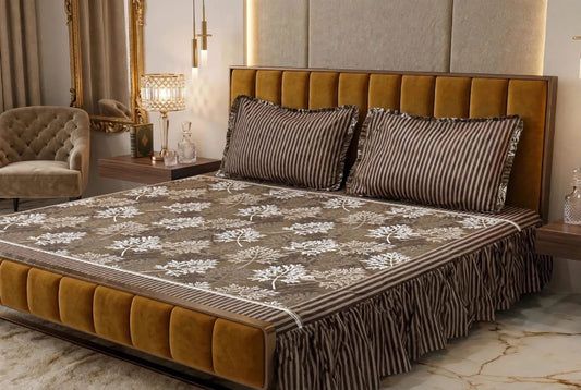 🌸 3 Pcs Cotton Frill Bedsheet Set – Elegant, Soft & Stylish 019