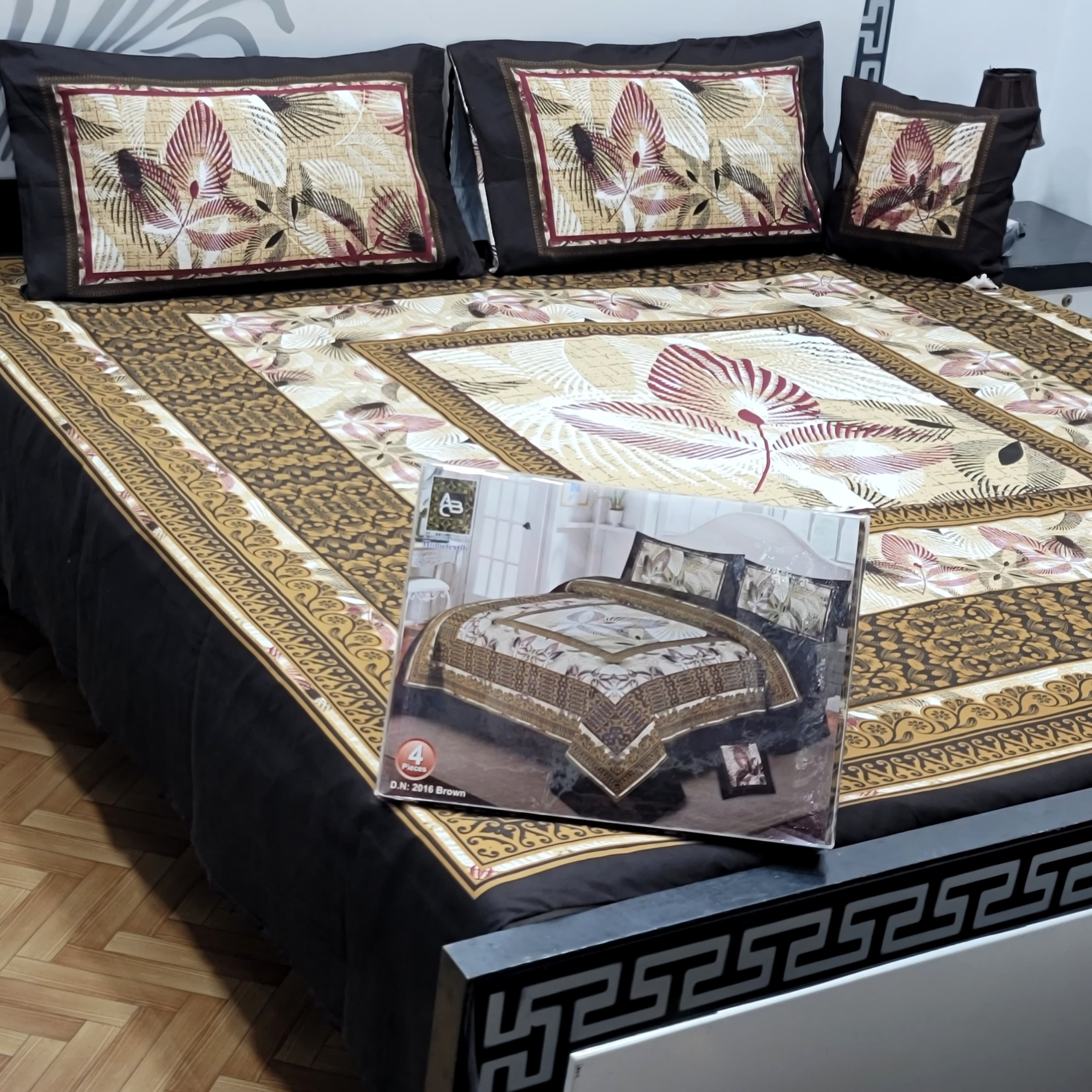 Designer Bed Sheet Set - 4pcs Panel Design 023
