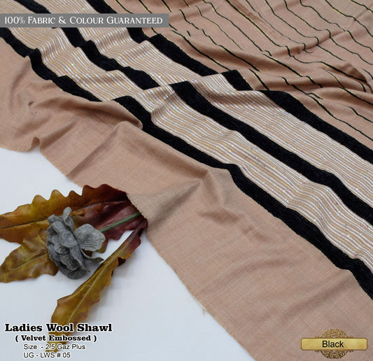 Ladies Wool Shawl with Velvet Border 011