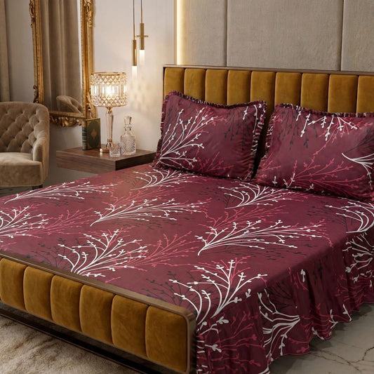 🌸 3 Pcs Cotton Frill Bedsheet Set – Elegant, Soft & Stylish 020