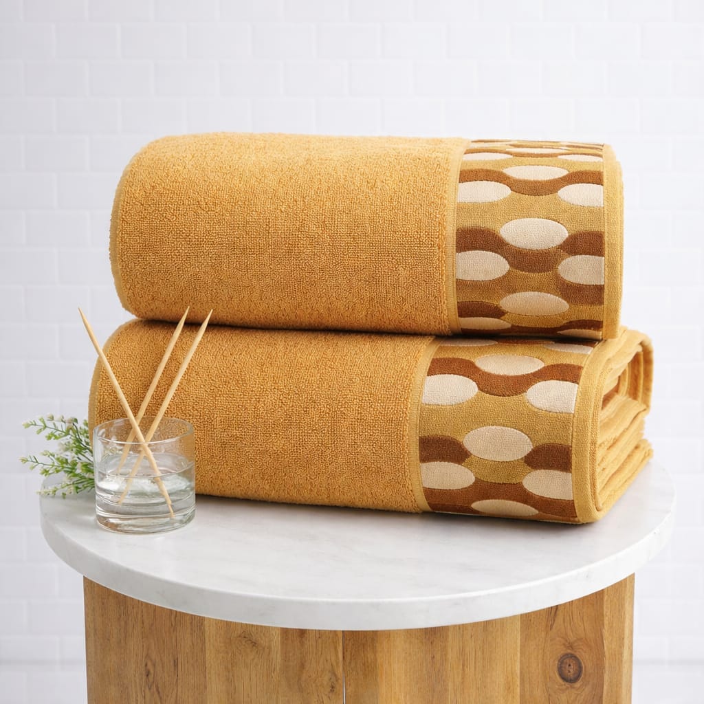 Soft Cotton  Bathroom Towel  – Ultra Absorbent With Border Design )