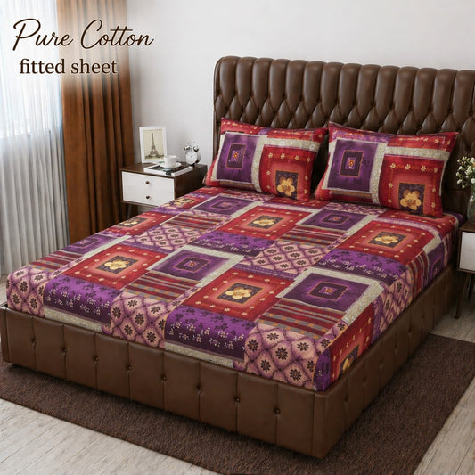 Elegant Pure Cotton Fitted Sheets 3 Pcs Set 036