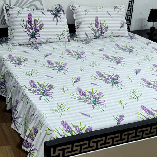 ROYAL Pure Cotton King Size FRILL BED SHEETS 02