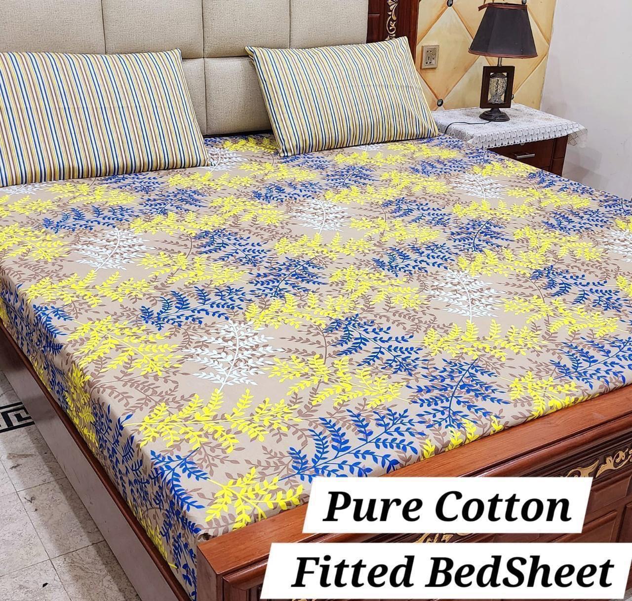 3 Pcs Pure Cotton Fitted Bedsheets 021