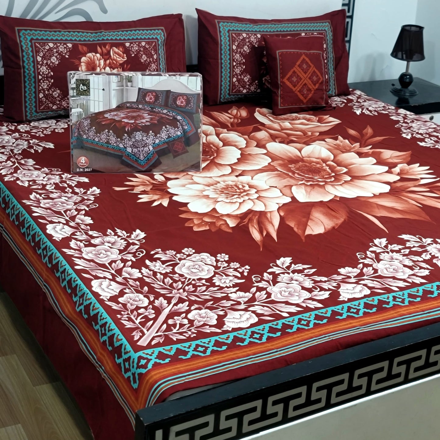 Designer Bed Sheet Set - 4pcs Panel Design 024