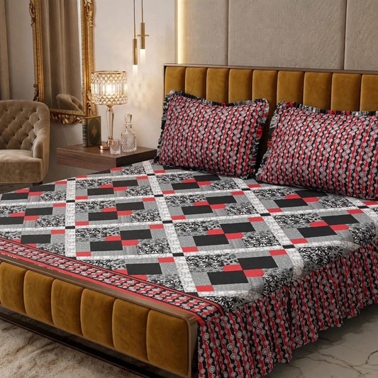 🌸 3 Pcs Cotton Frill Bedsheet Set – Elegant, Soft & Stylish 024