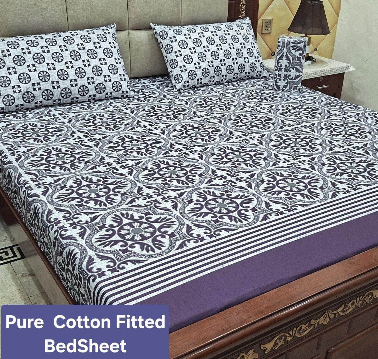Elegant Pure Cotton Fitted Sheets 3 Pcs Set 081